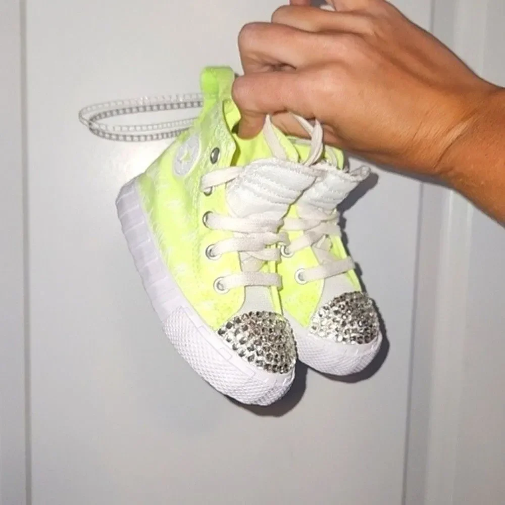 Custom Bling Converse Shoes Toddler Size 6 Neon High Top Sneakers Rhinestoned